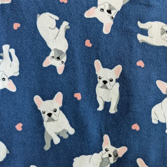 René Rofé French Bulldog Print PJ Set Short Sleeve Top Shorts Navy White L NWT - Picture 2 of 12